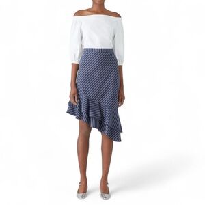 💕Joie Yenene Navy Blue & White Stripe Asymmetrical Ruffle Skirt Size 2